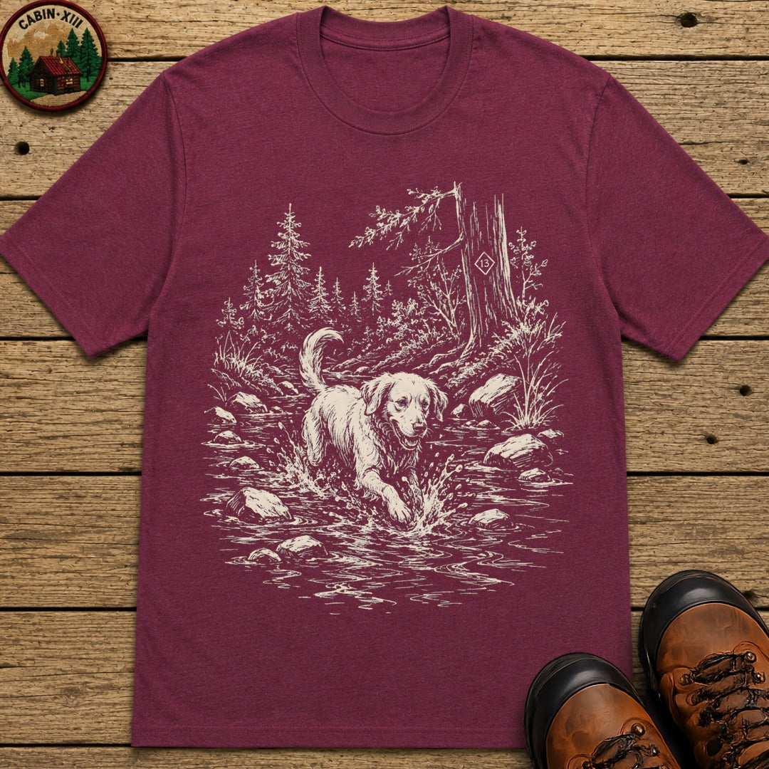 Dog in the Creek T-Shirt - Berry
