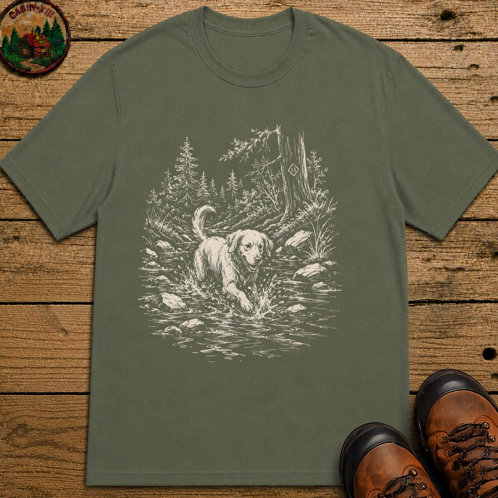 Dog in the Creek T-Shirt - Moss