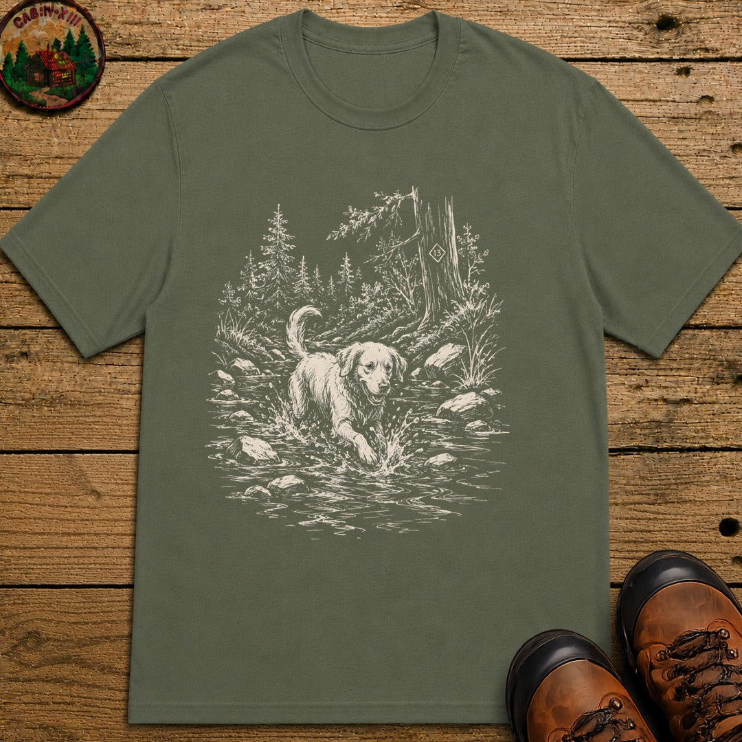 Dog in the Creek T-Shirt - Moss