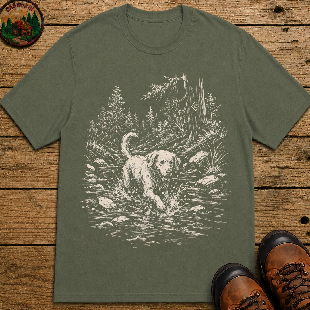 Dog in the Creek T-Shirt - Moss