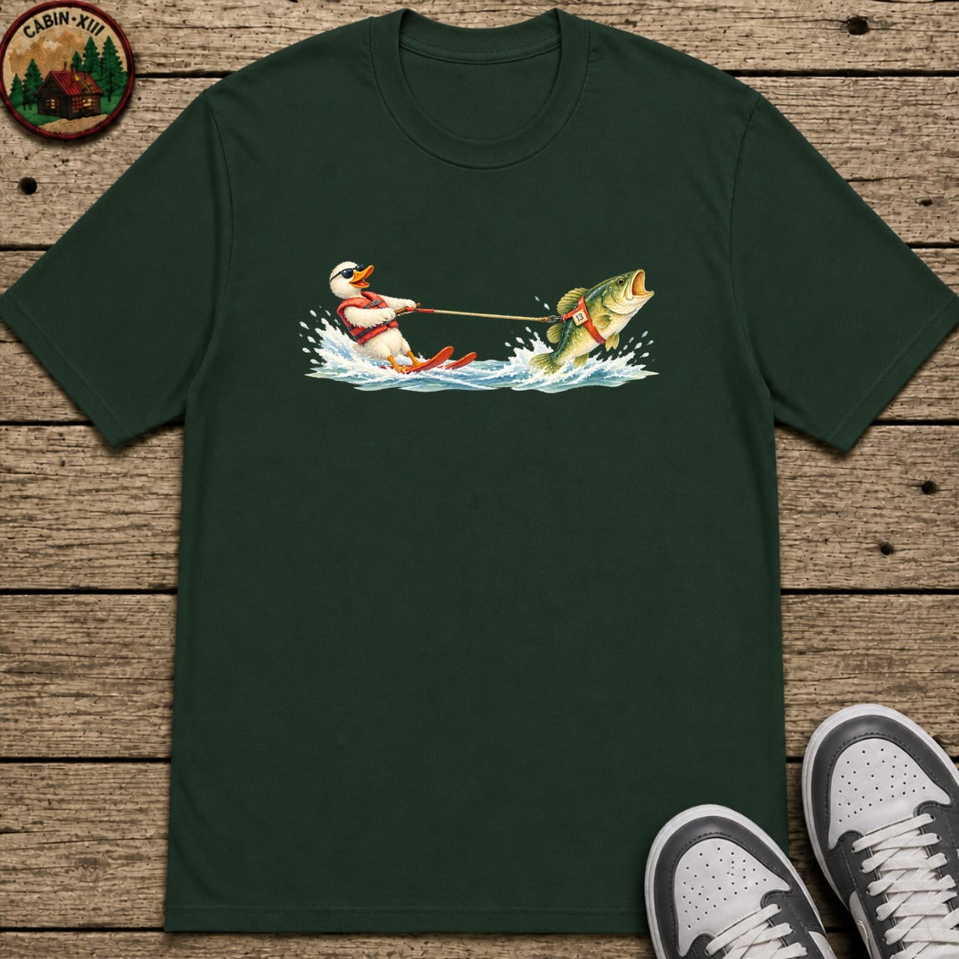 Duck Waterskiing Kids T-Shirt - Forest Green