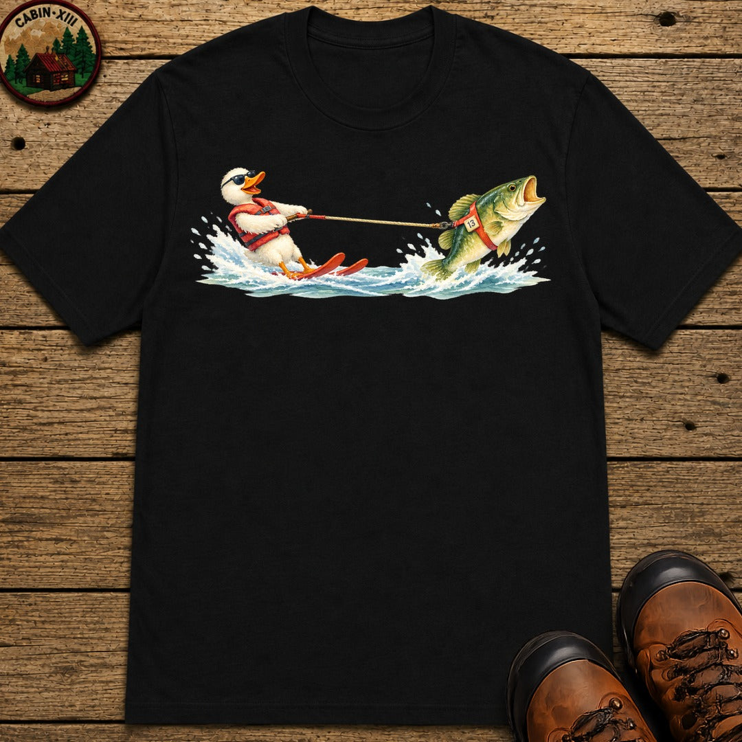 Duck Waterskiing T-Shirt - Black