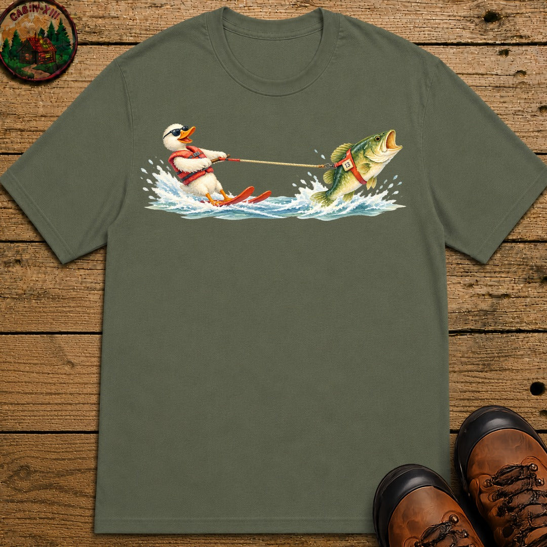 Duck Waterskiing T-Shirt - Moss