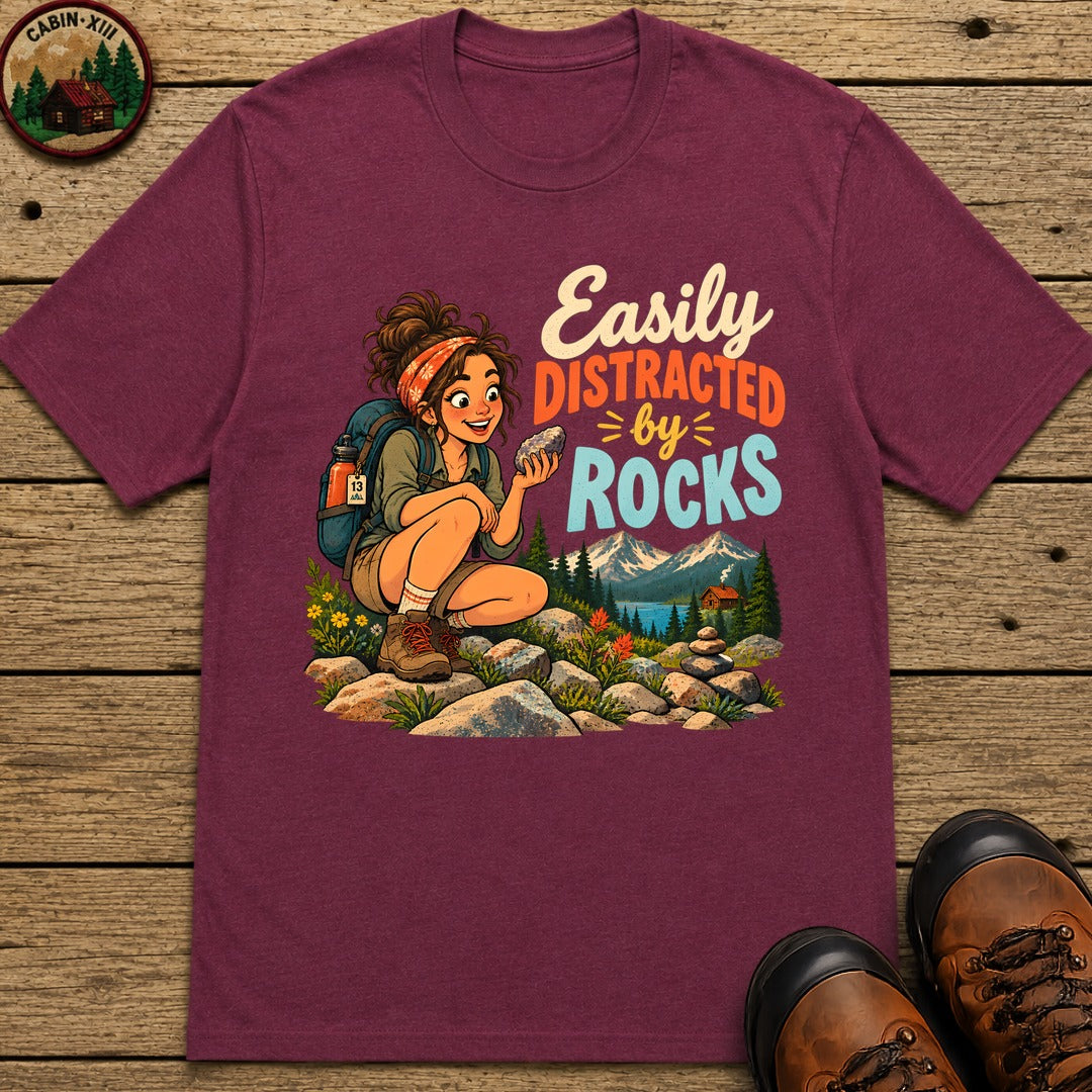 Easily Distracted By Rocks T-Shirt - Berry