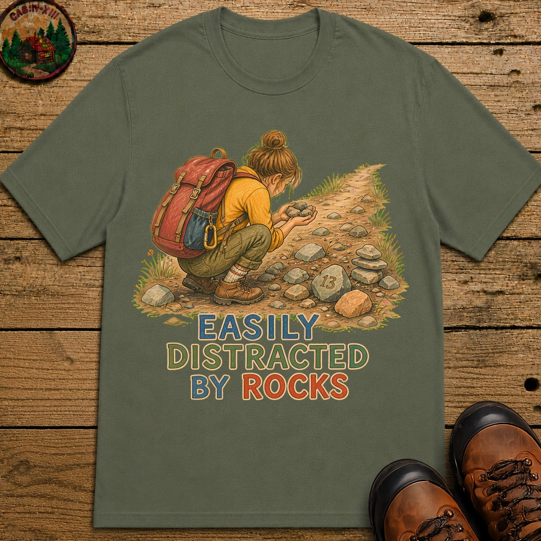 Easily Distracted By Rocks T-Shirt - Moss