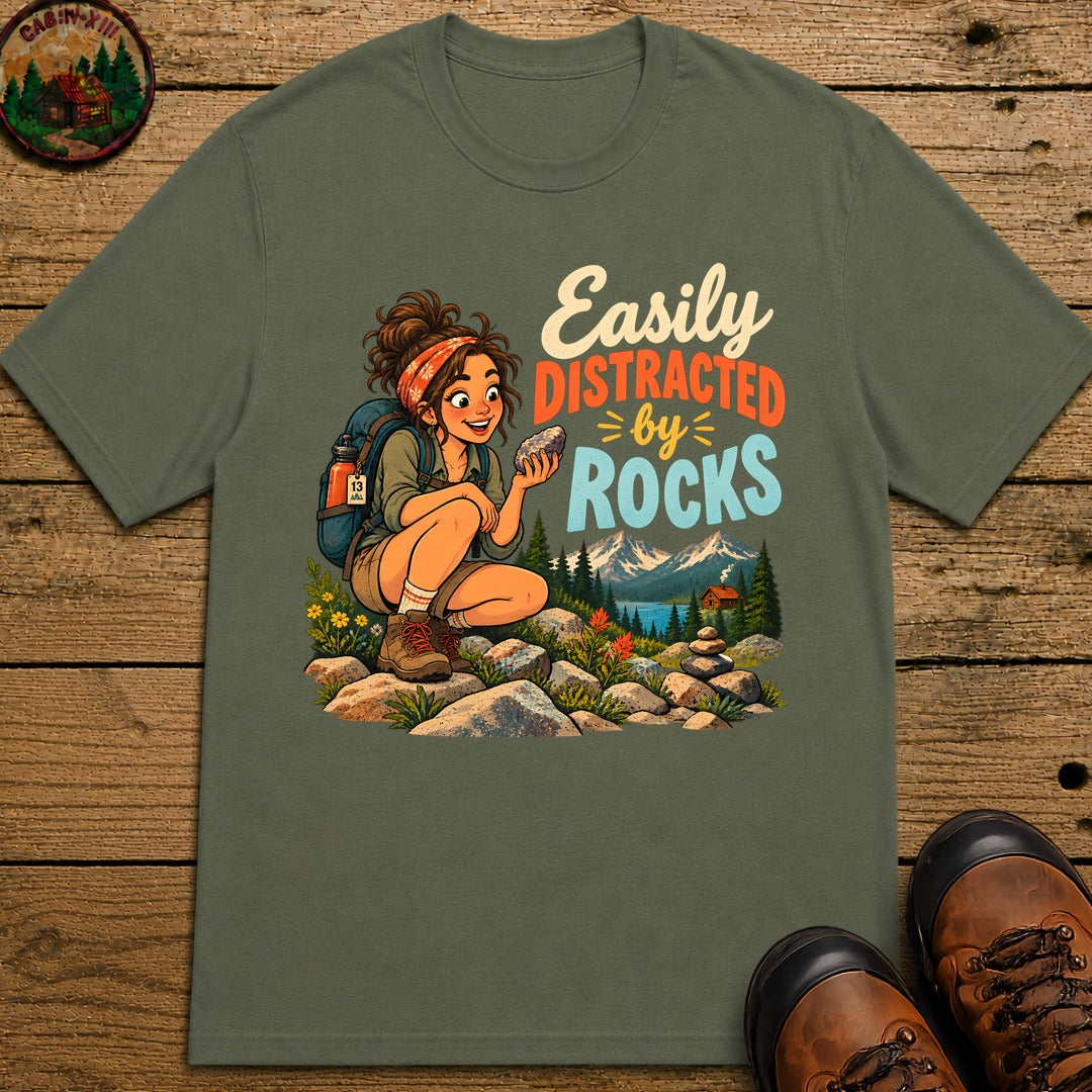 Easily Distracted By Rocks T-Shirt - Moss