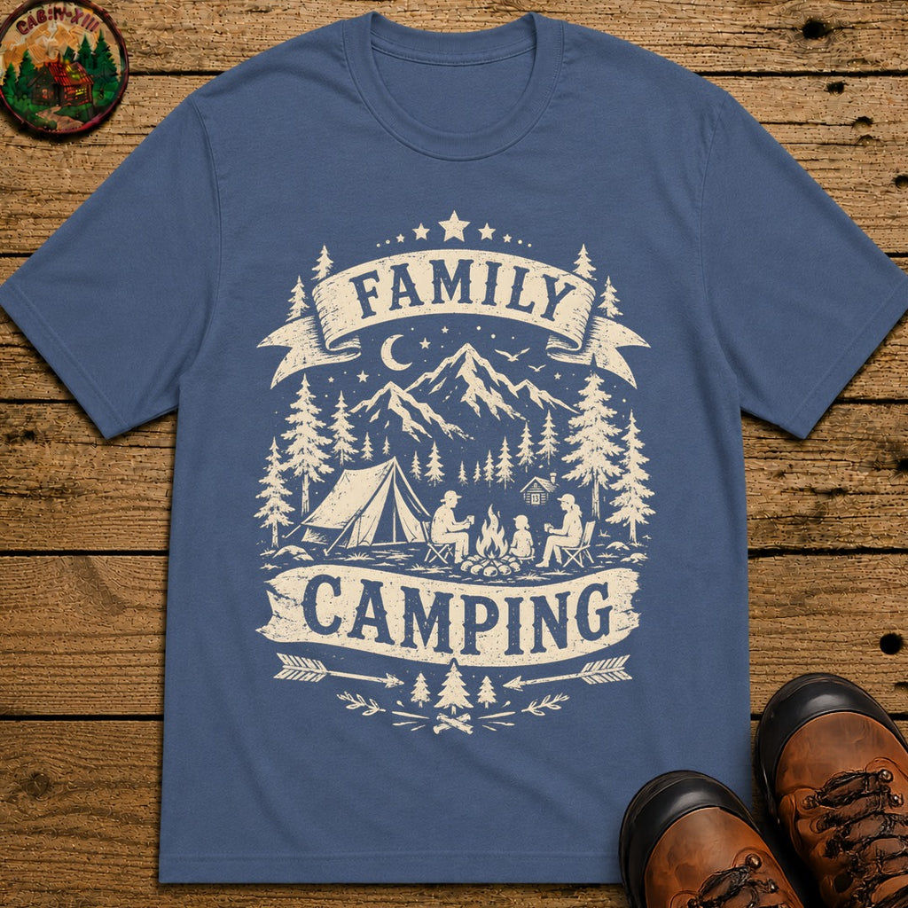 Family Camping T-Shirt - Blue Jean