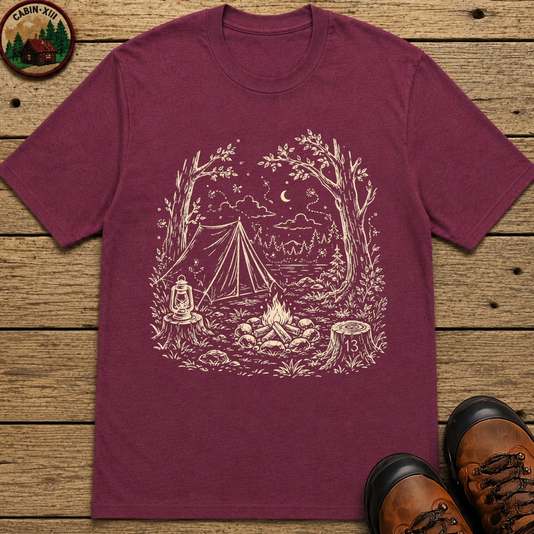 Firefly Campsite at Night T-Shirt - Berry