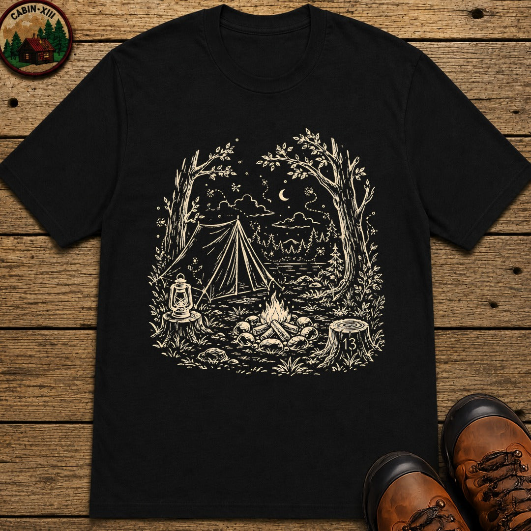 Firefly Campsite at Night T-Shirt - Black