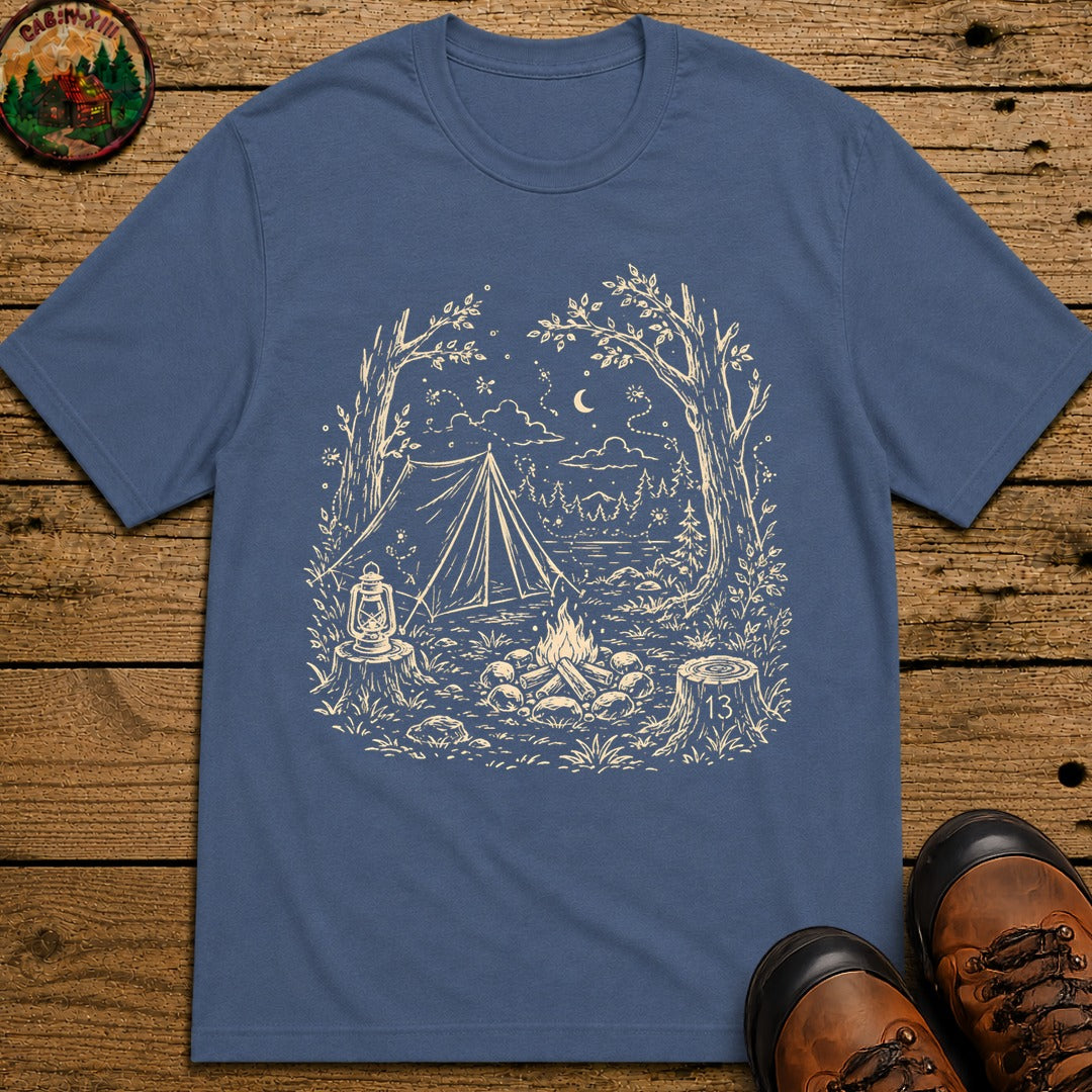 Firefly Campsite at Night T-Shirt - Blue Jean