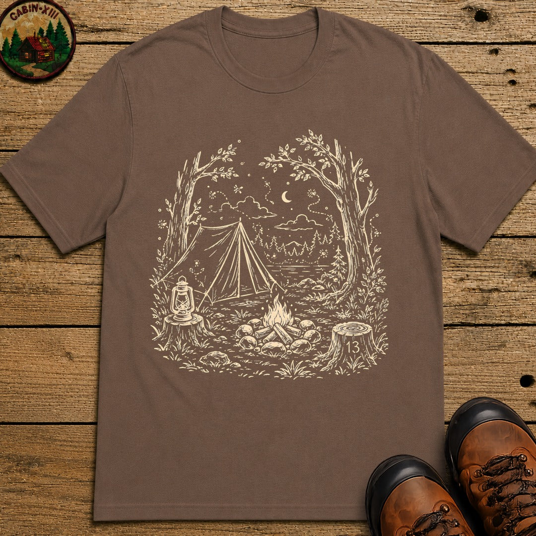 Firefly Campsite at Night T-Shirt - Espresso
