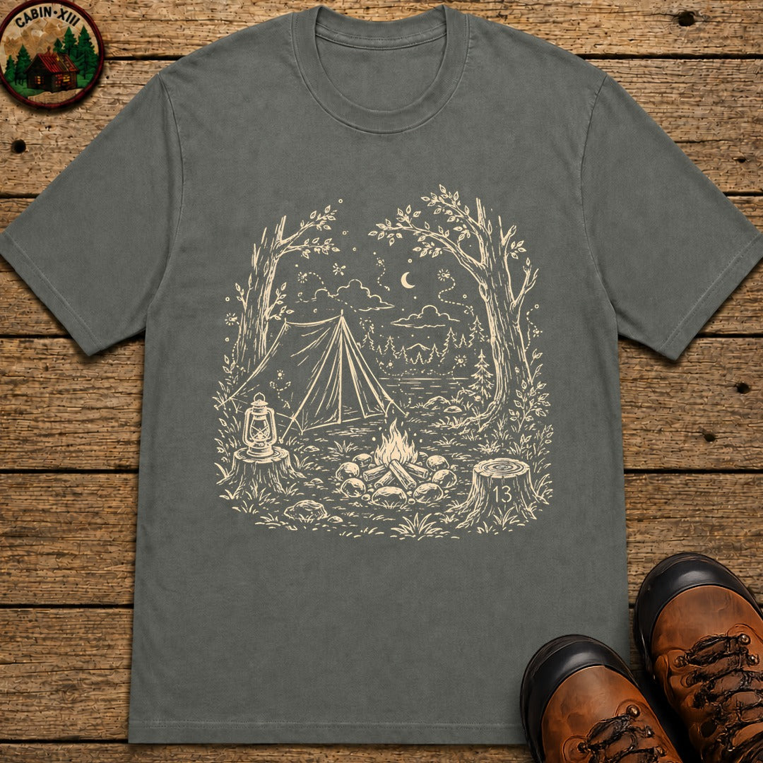 Firefly Campsite at Night T-Shirt - Pepper