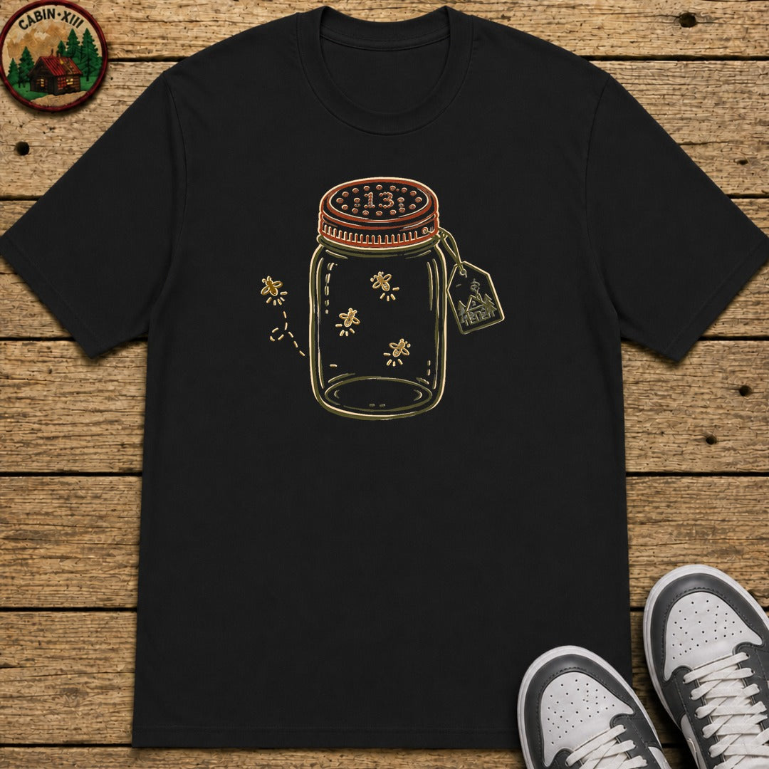 Firefly Lantern Line Art Kids T-Shirt - Black