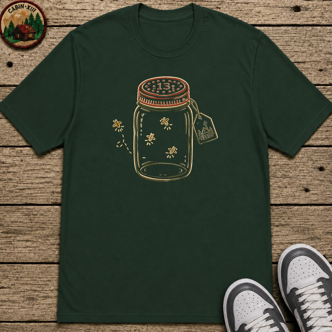 Firefly Lantern Line Art Kids T-Shirt - Forest Green