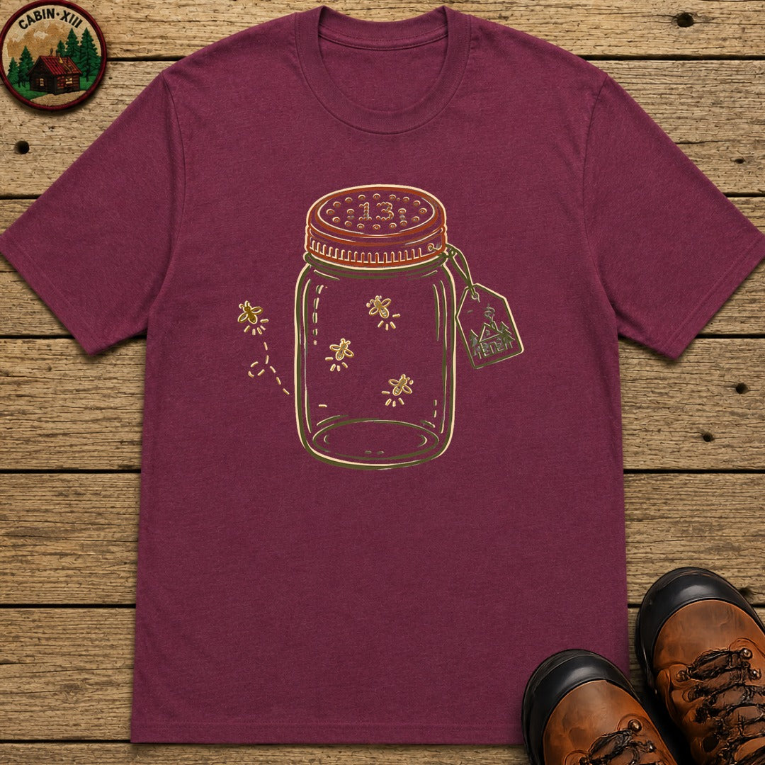 Firefly Lantern Line Art T-Shirt - Berry