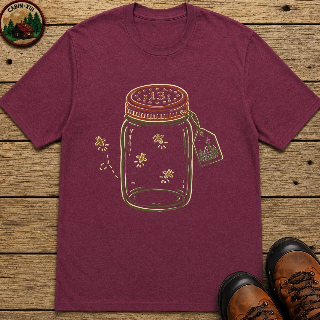 Firefly Lantern Line Art T-Shirt - Berry