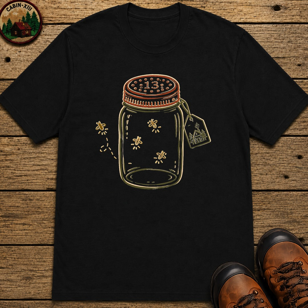 Firefly Lantern Line Art T-Shirt - Black
