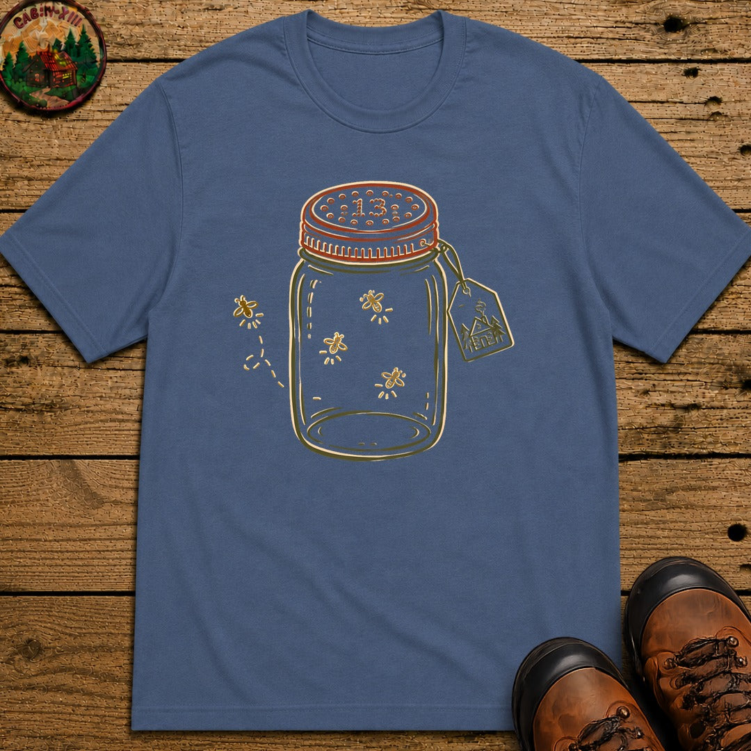 Firefly Lantern Line Art T-Shirt - Blue Jean