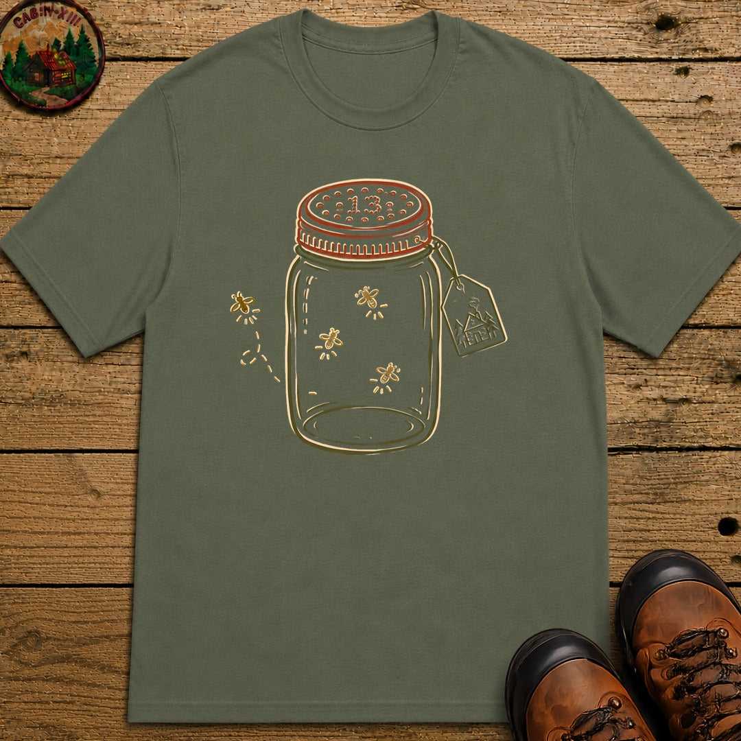 Firefly Lantern Line Art T-Shirt - Moss