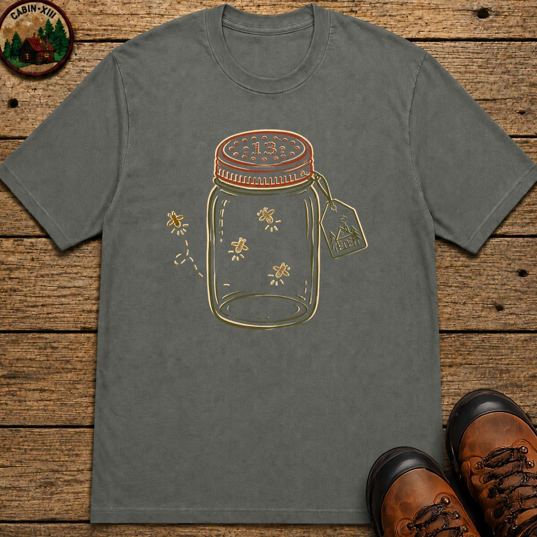 Firefly Lantern Line Art T-Shirt - Pepper