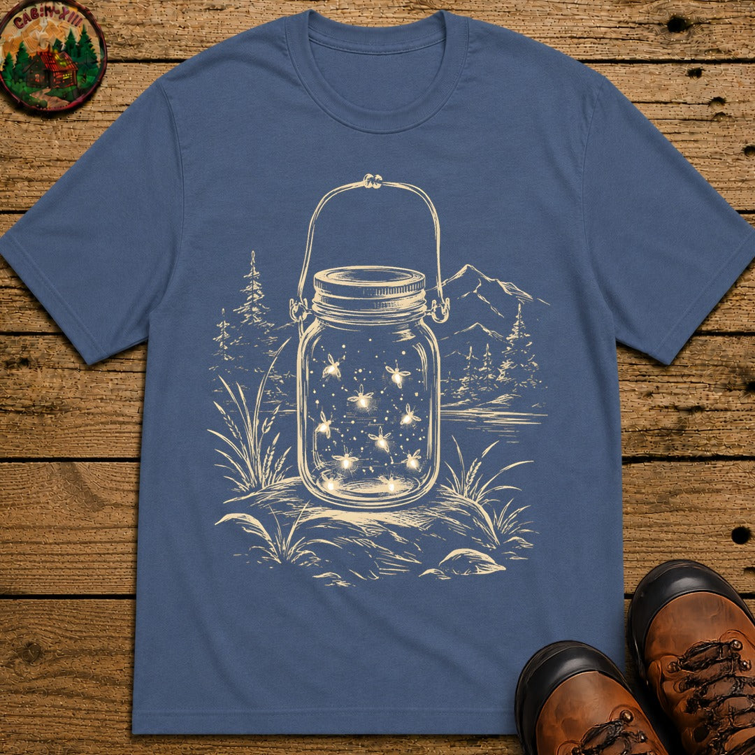 Firefly Lantern Sketch T-Shirt - Blue Jean