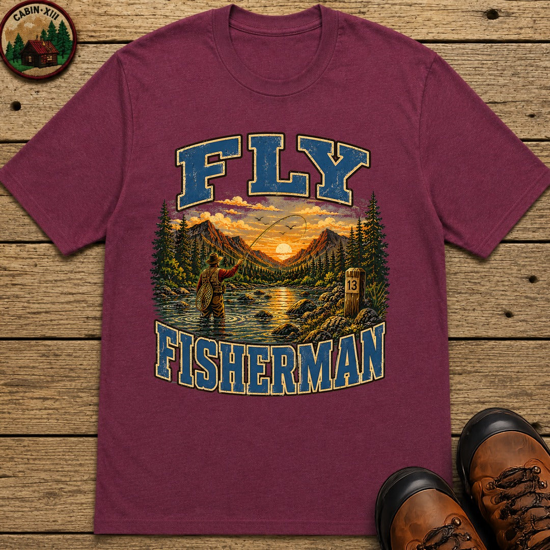 Fly Fisherman T-Shirt - Berry
