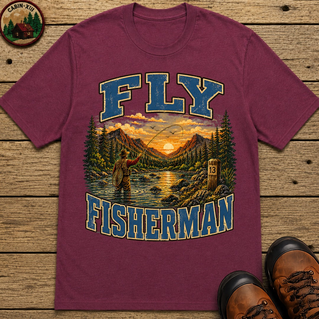 Fly Fisherman T-Shirt - Berry