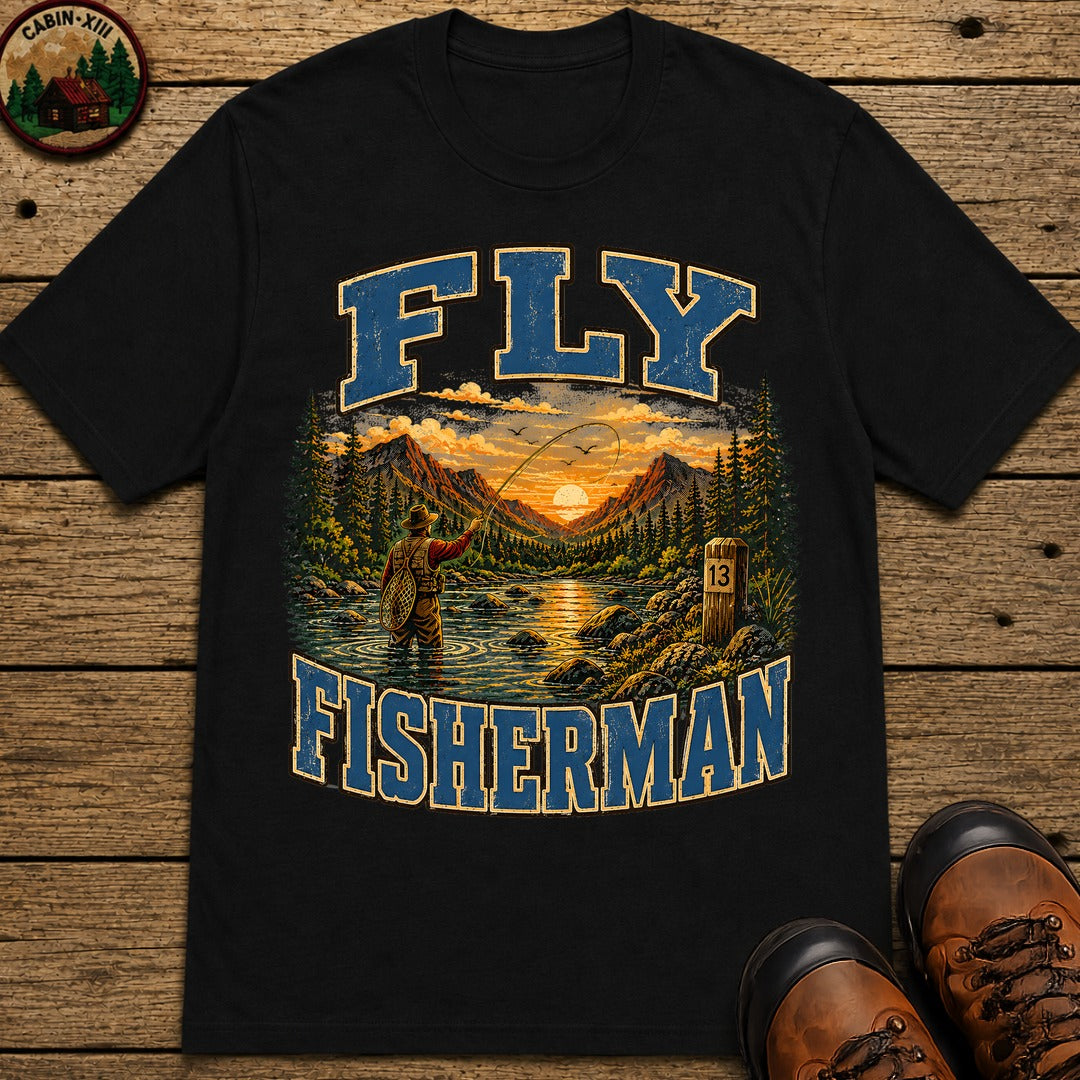 Fly Fisherman T-Shirt - Black