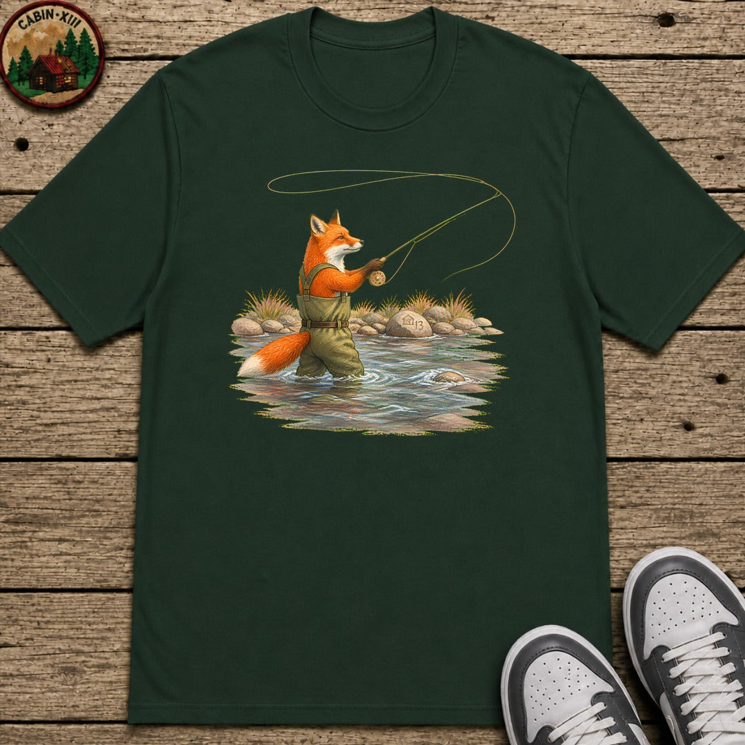 Fox In Waders Kids T-Shirt - Forest Green