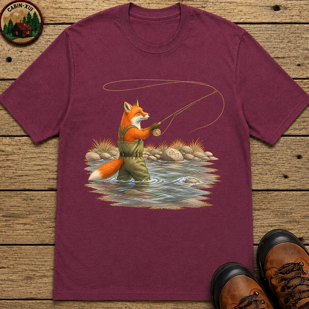 Fox In Waders T-Shirt - Berry