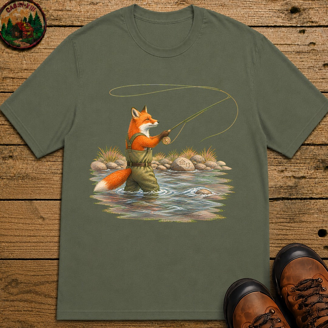 Fox In Waders T-Shirt - Moss