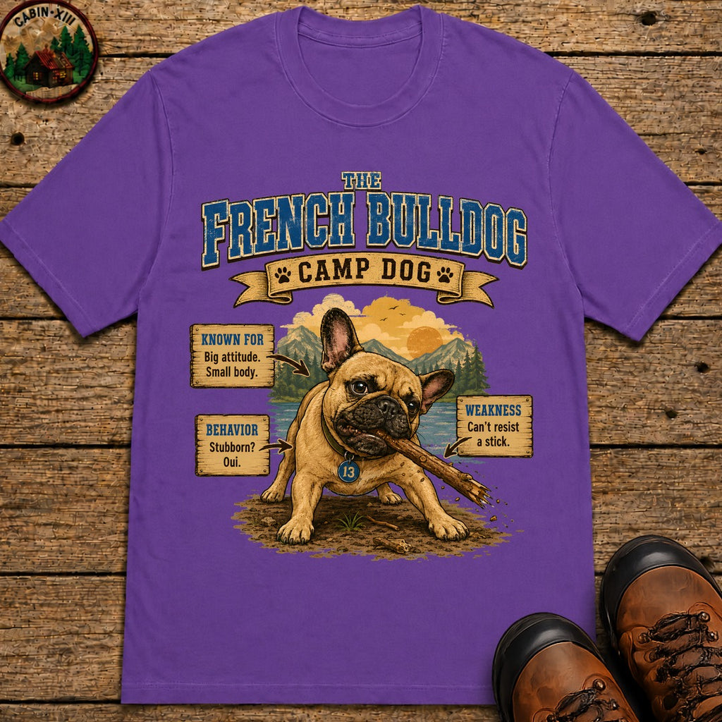 French Bulldog Camp Dog - Stubborn? Oui. Tee - Grape