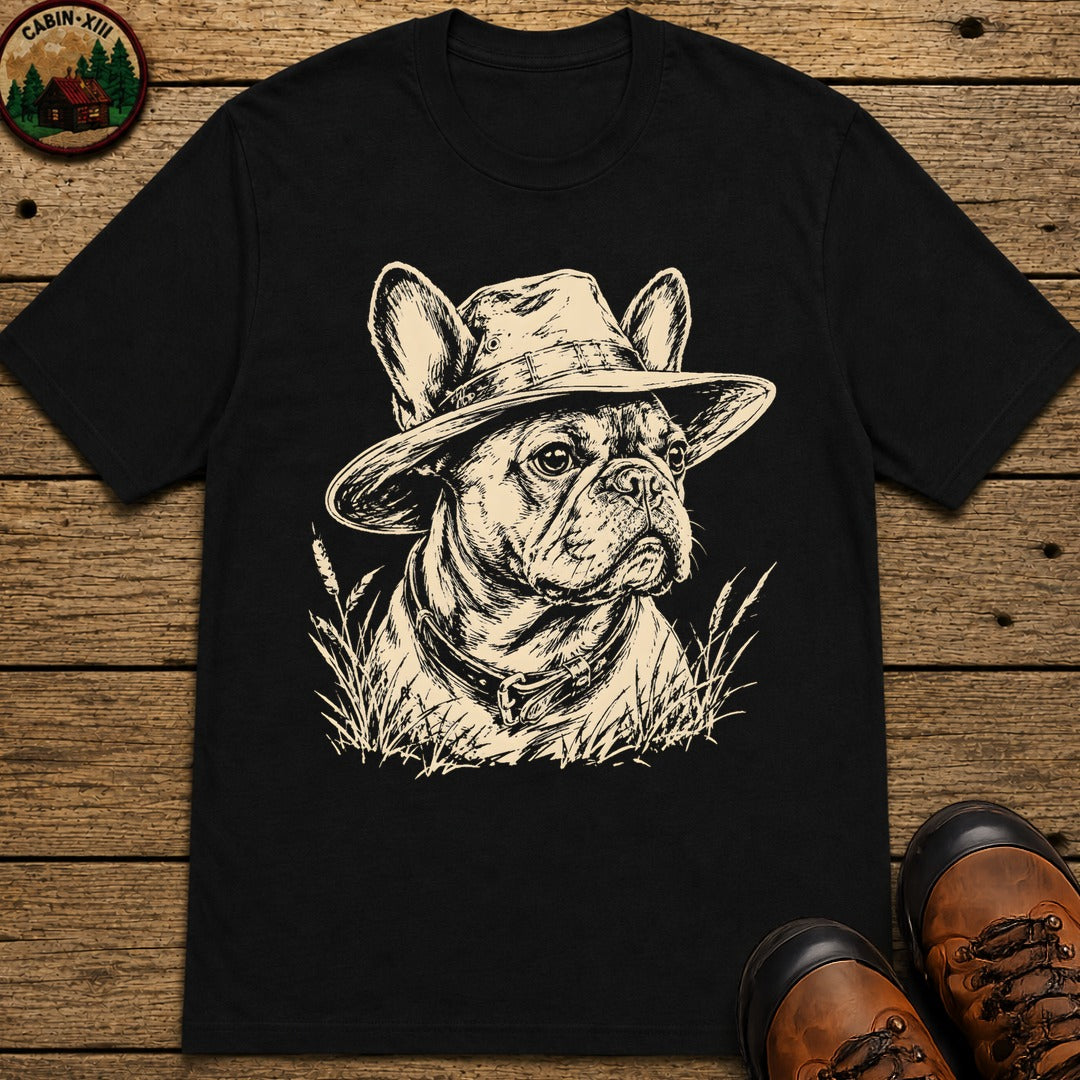 French Bulldog in a Hat — Vintage Sketch Dog Tee - Black