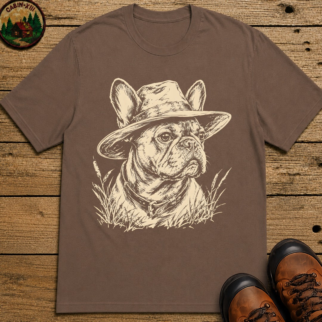 French Bulldog in a Hat — Vintage Sketch Dog Tee - Espresso
