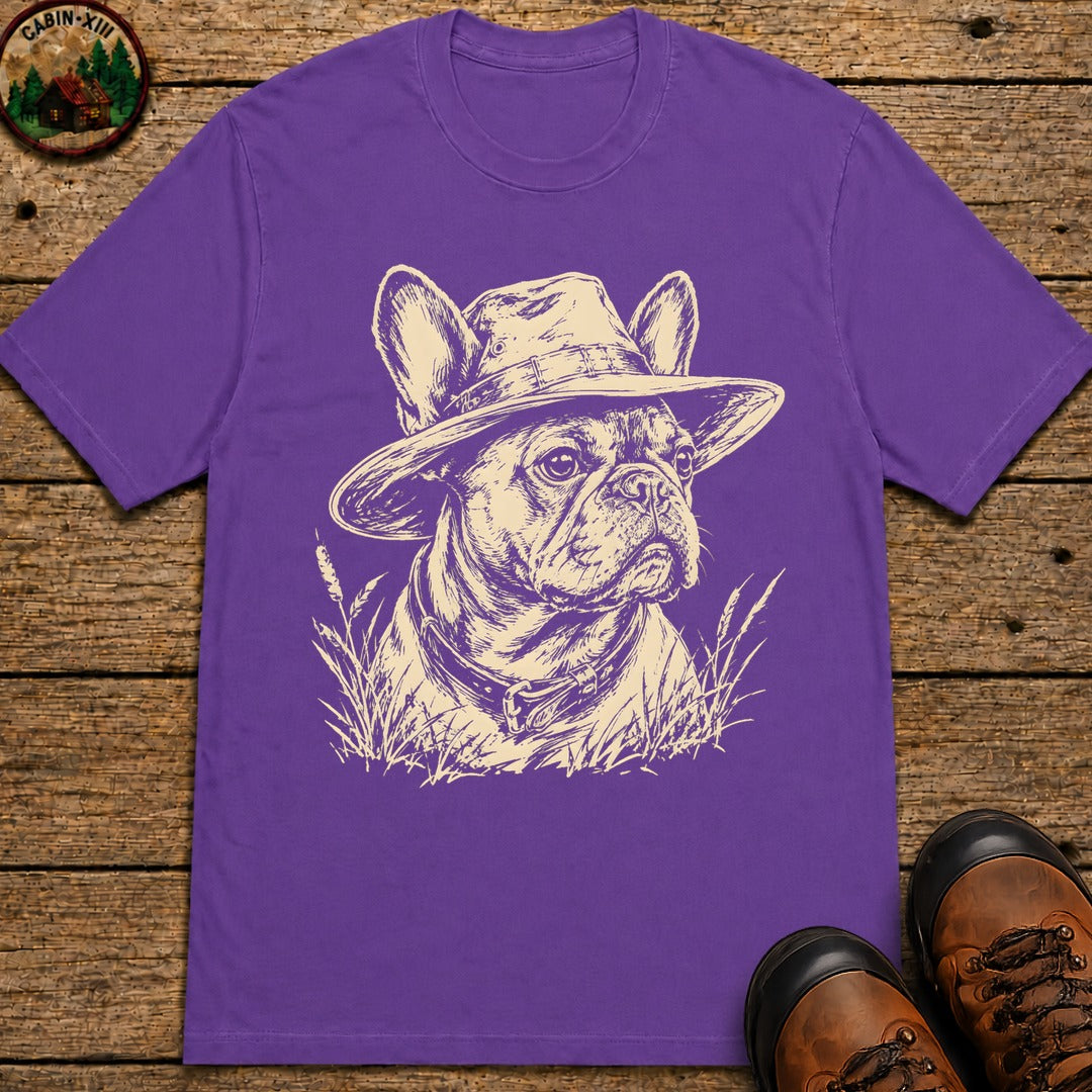 French Bulldog in a Hat — Vintage Sketch Dog Tee - Grape
