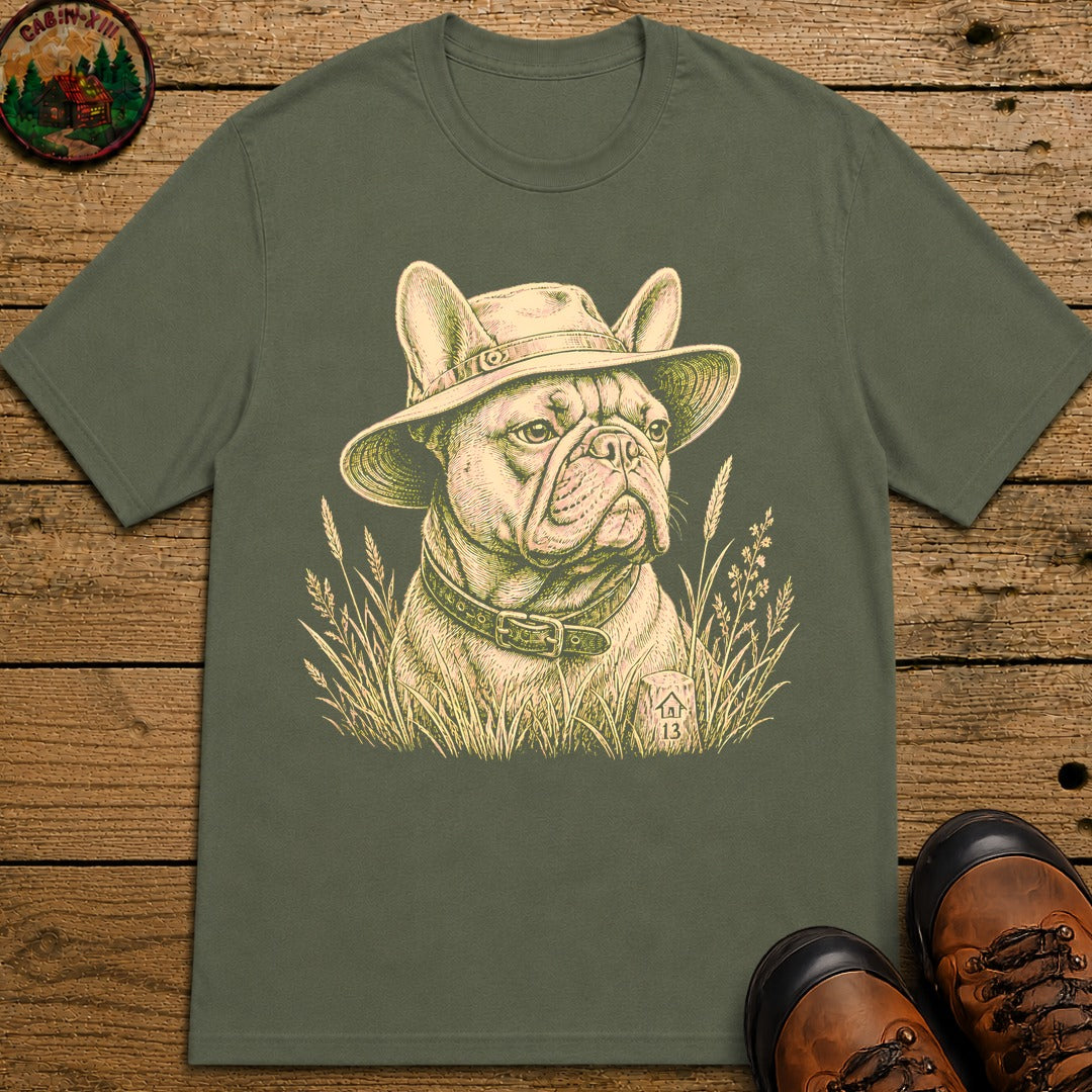 Frenchie In A Hat T-Shirt - Moss