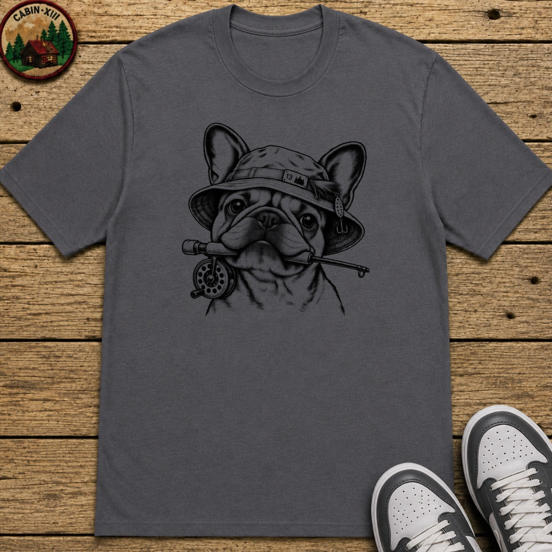 Frenchie In Fishing Hat Kids T-Shirt - Charcoal