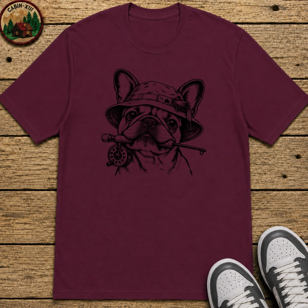 Frenchie In Fishing Hat Kids T-Shirt - Maroon