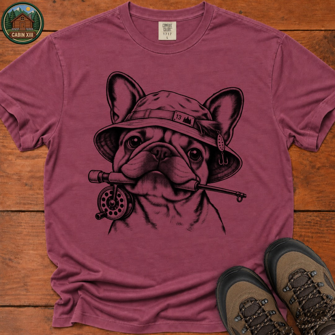 Frenchie In Fishing Hat T-Shirt - Berry