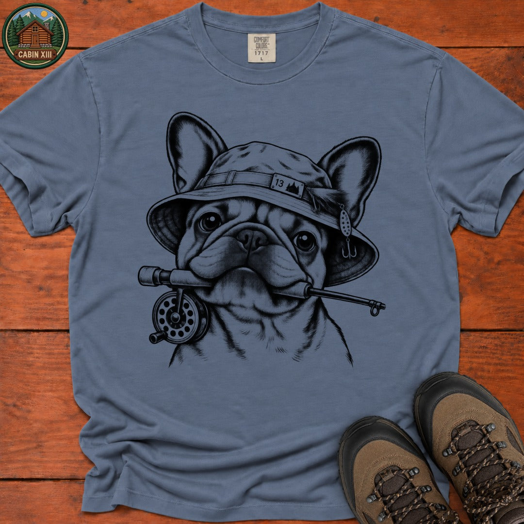 Frenchie In Fishing Hat T-Shirt - Blue Jean