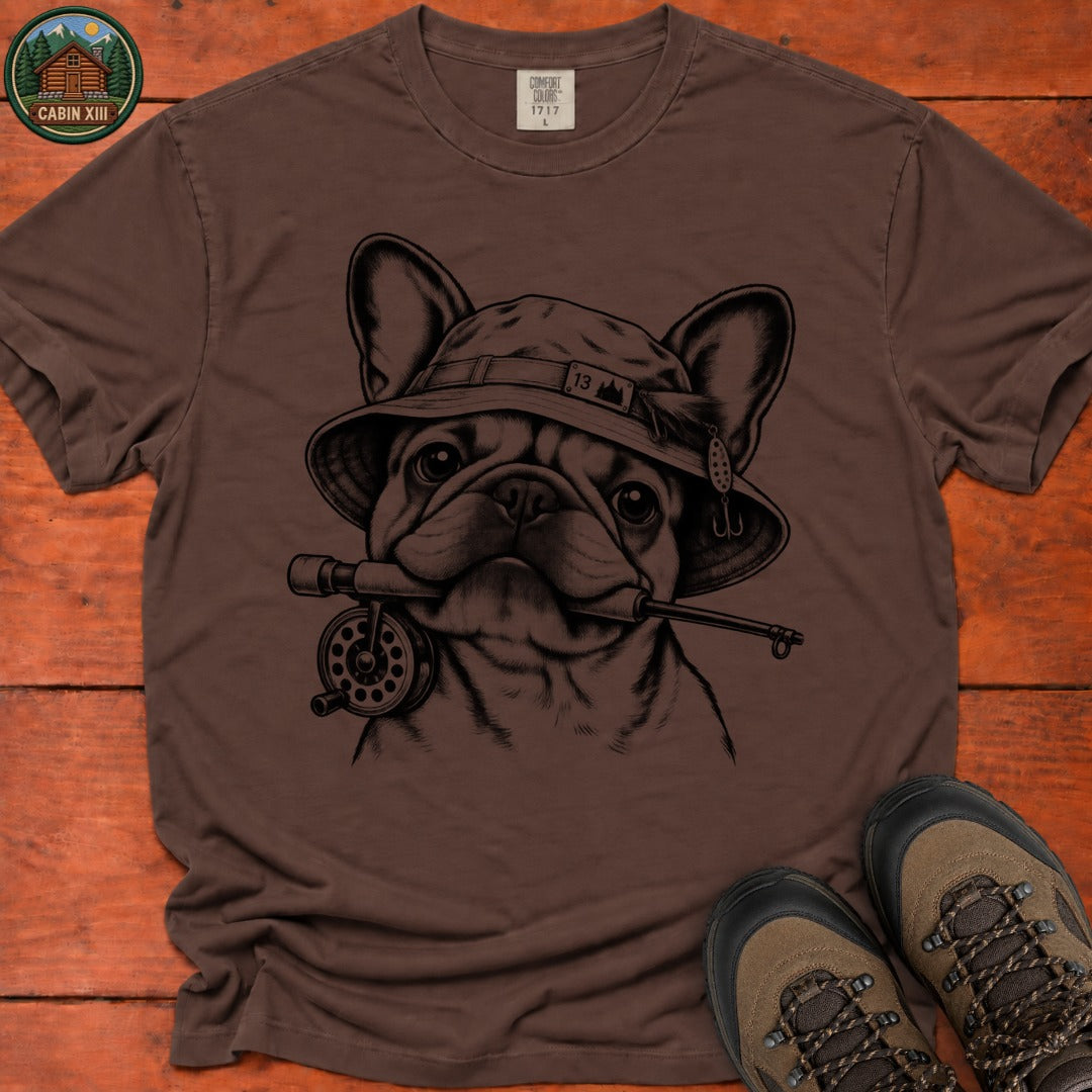 Frenchie In Fishing Hat T-Shirt - Espresso