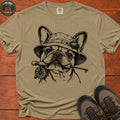 Frenchie In Fishing Hat T-Shirt - Khaki