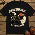 Fumigation Specialist Clear the Area — Skunk Outdoor Humor Tee - Black