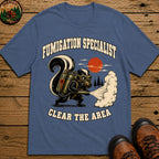 Fumigation Specialist Clear the Area — Skunk Outdoor Humor Tee - Blue Jean