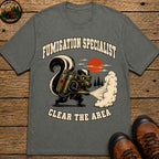 Fumigation Specialist Clear the Area — Skunk Outdoor Humor Tee - Pepper