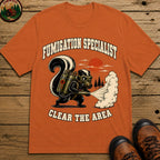 Fumigation Specialist Clear the Area — Skunk Outdoor Humor Tee - Yam