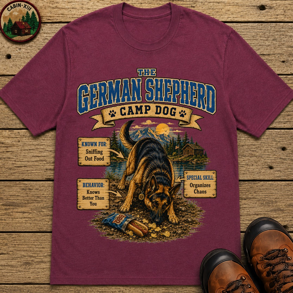 German Shepherd Camp Dog - Knows Better Than You Tee - Berry