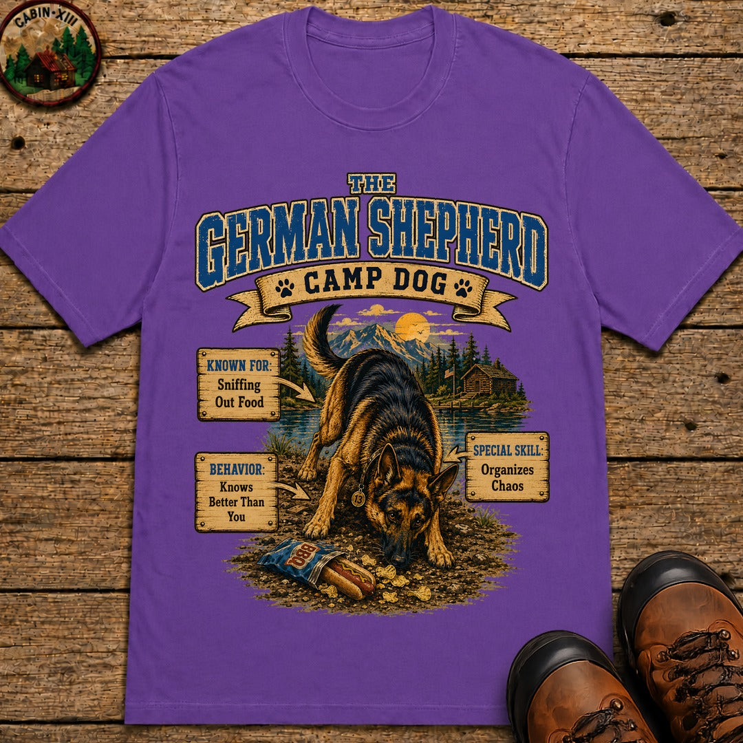German Shepherd Camp Dog - Knows Better Than You Tee - Grape