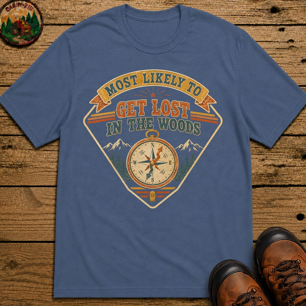 Get Lost In The Woods (Retro) T Shirt - Blue Jean