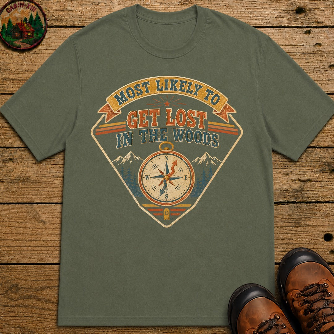 Get Lost In The Woods (Retro) T Shirt - Moss